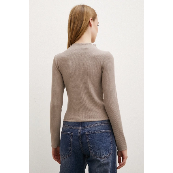 Önü Dikişli Bluz Vizon