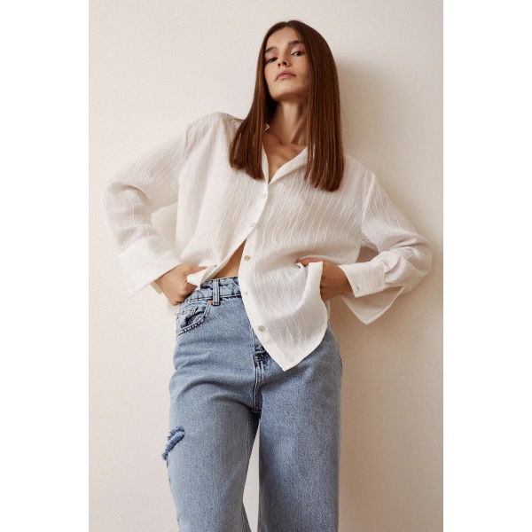 Çizgi Desenli Gömlek Beyaz