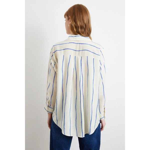 Çizgili Modal Gömlek Saks