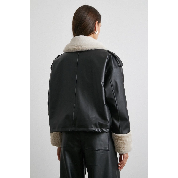 Körüklü Cep Deri Mont Siyah