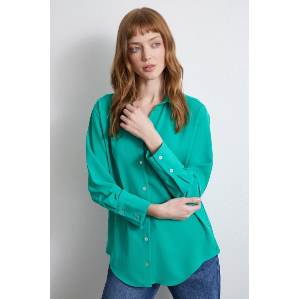 Klasik Saten Gömlek Yeşil