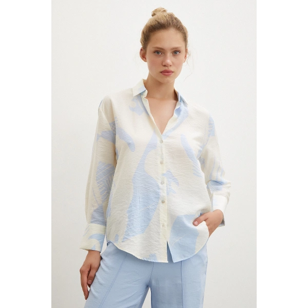 V Yaka Modal  Gömlek Mavi