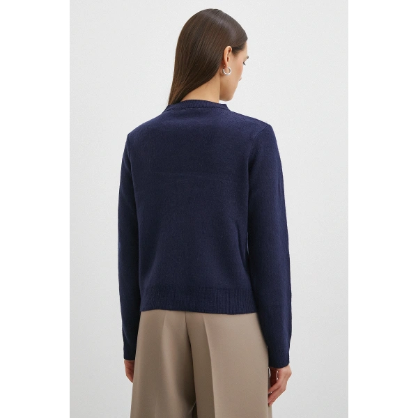 Düğmeli Baklava Desenli Hırka Lacivert