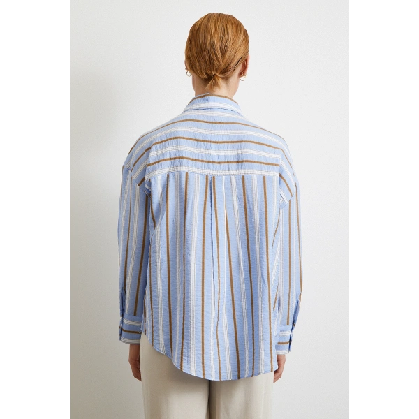 Kahve Çizgili Gömlek Mavi