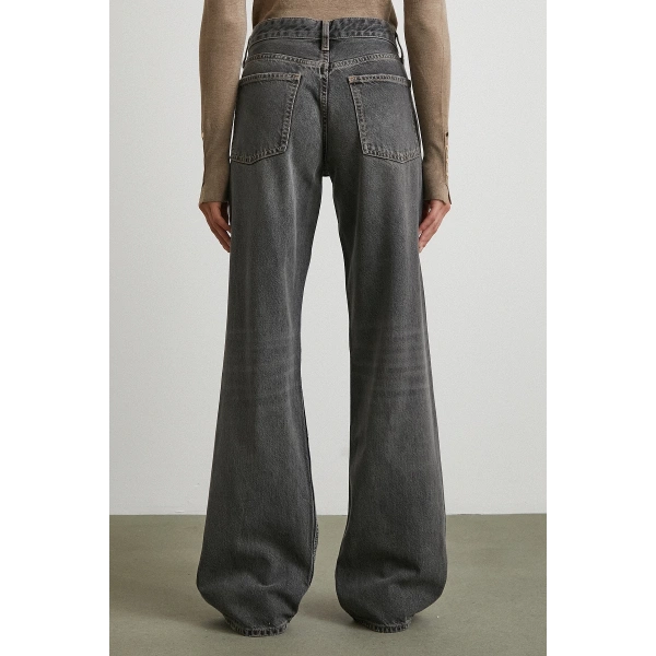 Beş Cepli Yüksek Bel Jean Gri