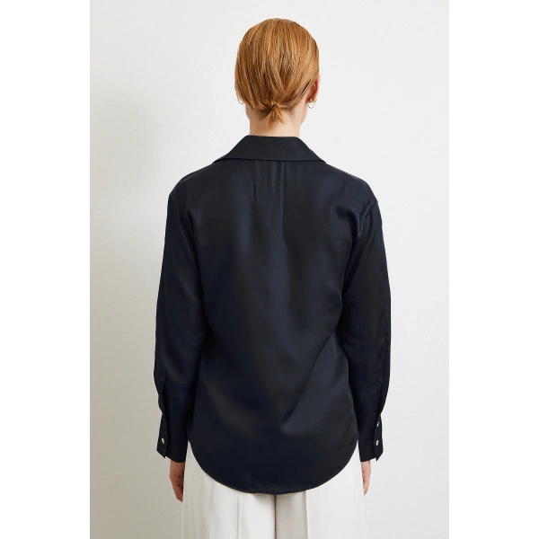 Diagonal Desen Gömlek Siyah