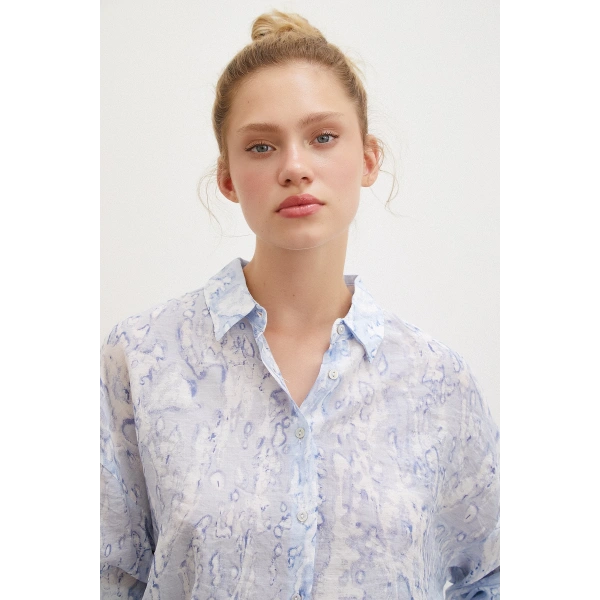 Damla Desenli Gömlek Mavi
