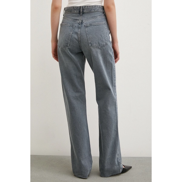 Yüksek Bel Kesik Paça Wide Leg Jean Füme