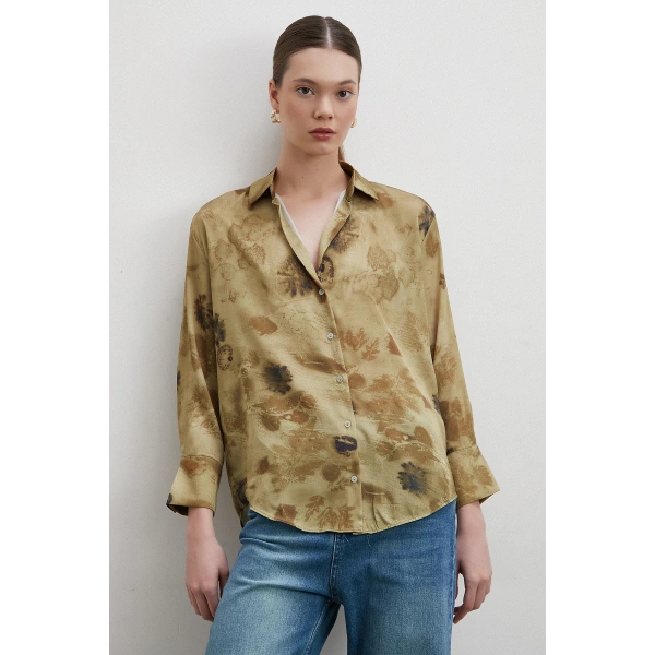 V Yaka Desenli Gömlek Haki