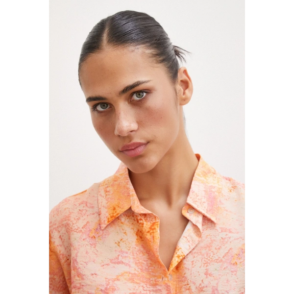 Damla Desenli Modal Gömlek Oranj