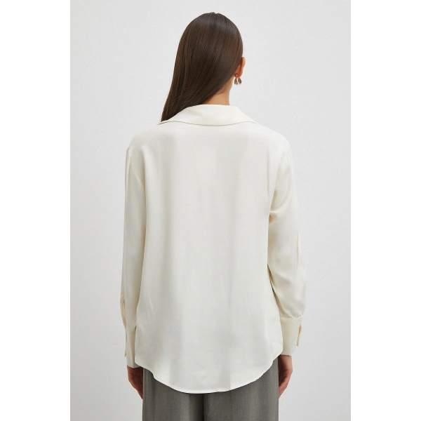 Viskon Saten Gömlek Ekru