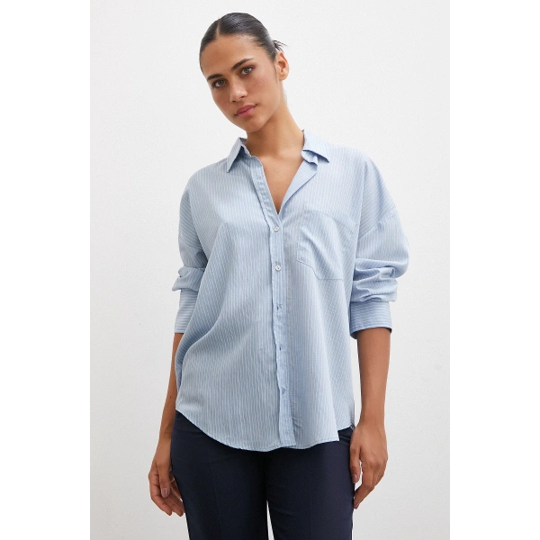 Cepli Çizgili Gömlek Mavi