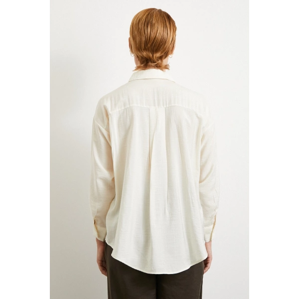 Çift Çizgili Modal Gömlek Ekru