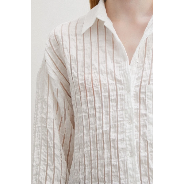 Transparan Çizgili Gömlek Beyaz