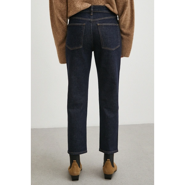 Yüksek Bel Dar Paça Jean Lacivert