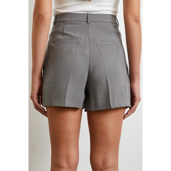 Piliseli Şort Etek Gri