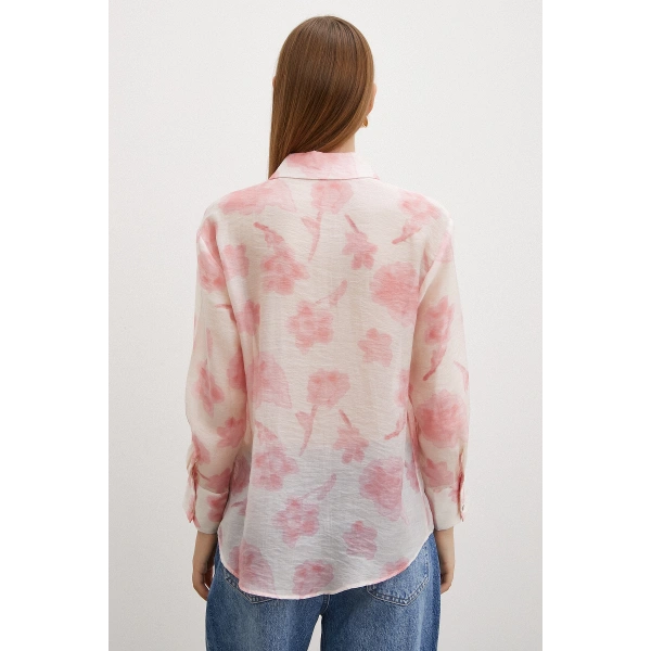 Organze Desenli Tül Gömlek Pembe