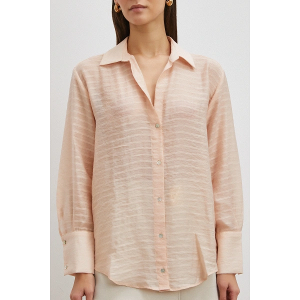 Kabartma Çizgili Gömlek Pudra