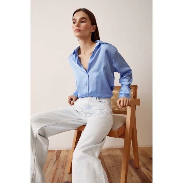 Basic Saten Gömlek Açık Mavi