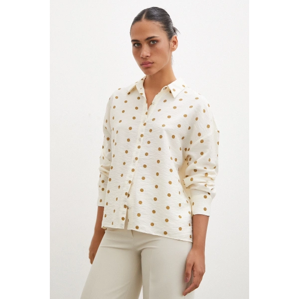 Puantiyeli Oversize Gömlek Kahve