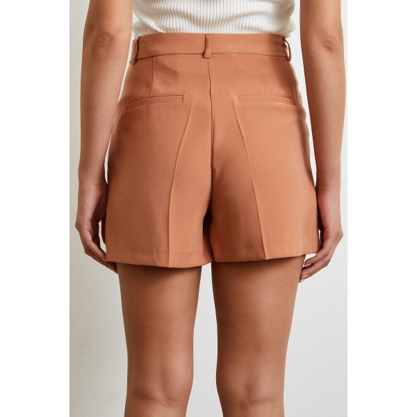 Piliseli Şort Etek Kiremit