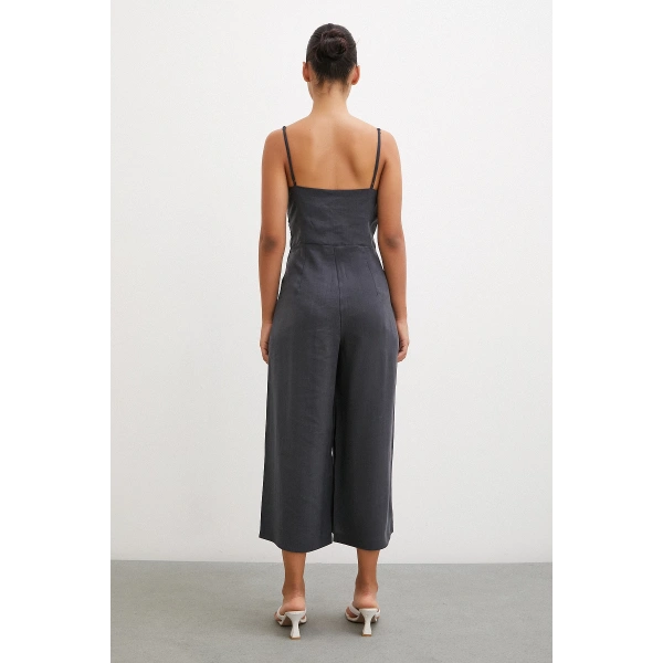 Fiyonklu Askılı Tulum Siyah