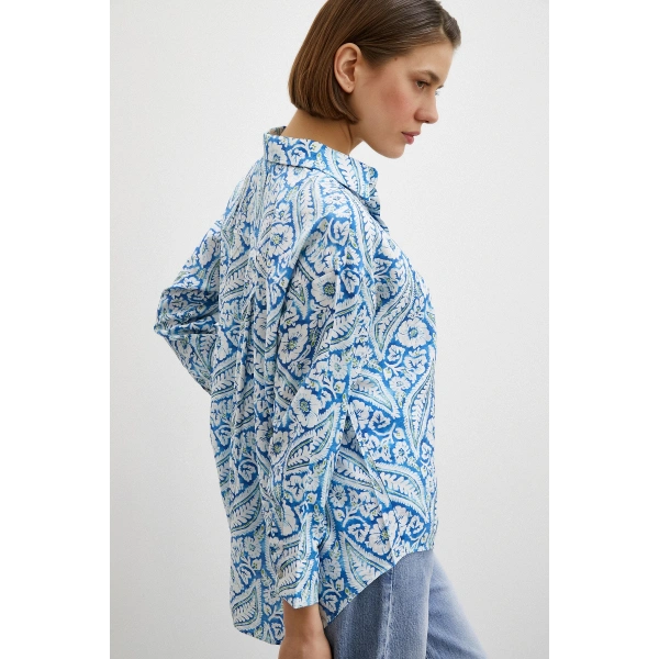 Şal Desen Modal Gömlek Mavi