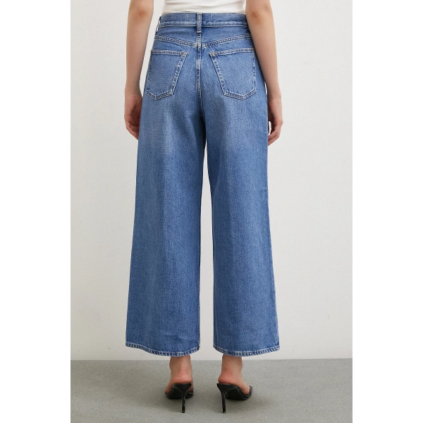 Yüksel Bel Geniş Paça Salaş Jean Mavi