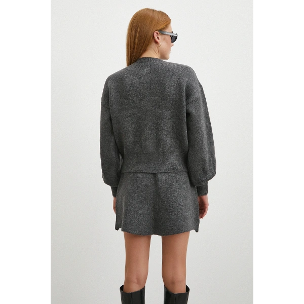 Hırka Etek Triko Takım Antirasit