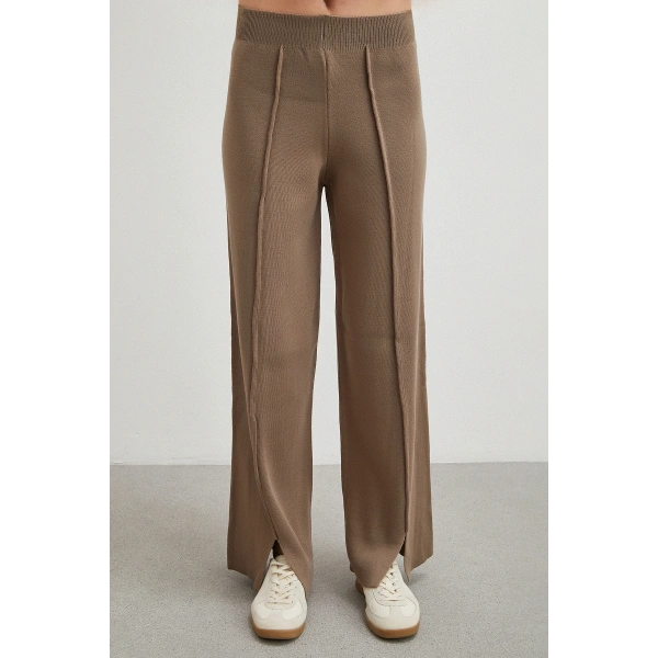 Çift Fermuarlı Kapüşonlu Pantolonlu Takım Vizon