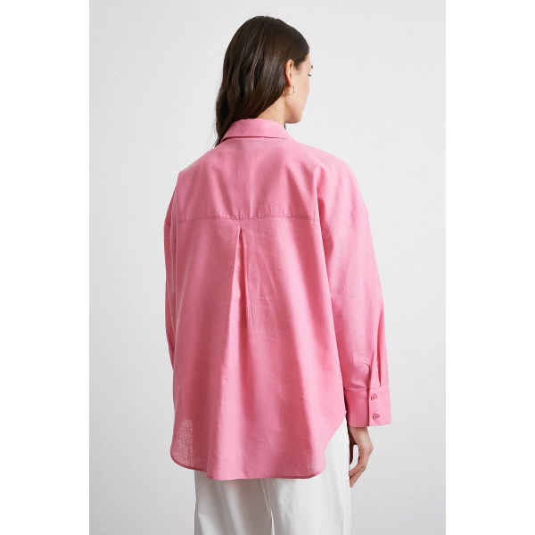 Lendy Keten Gömlek Pembe