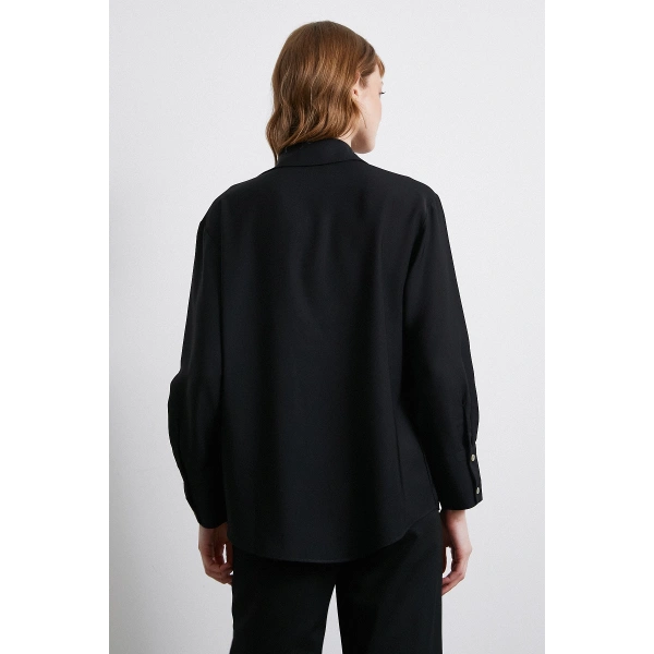 Klasik Saten Gömlek Siyah