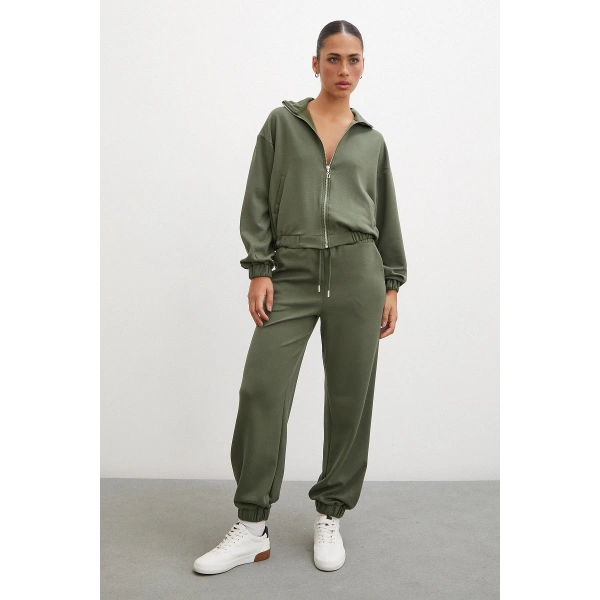 Lastikli Cepli Eşofman Altı Haki