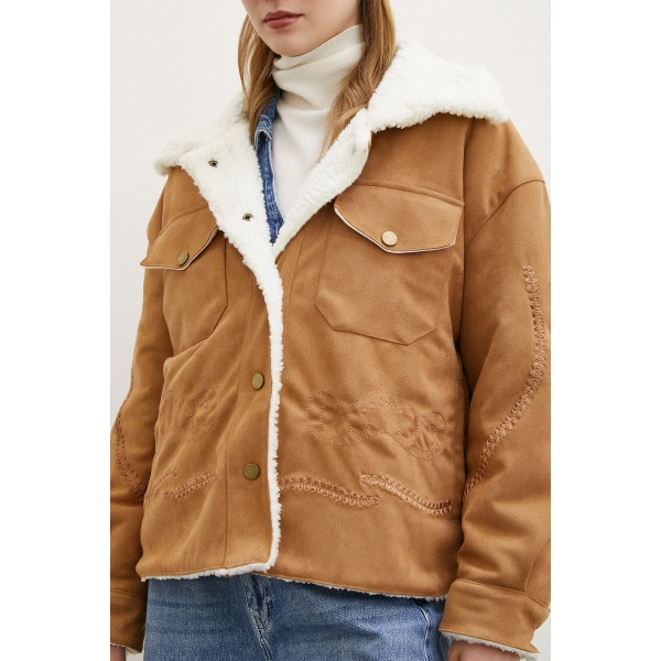 Süet İçi Peluşlu Mont Taba