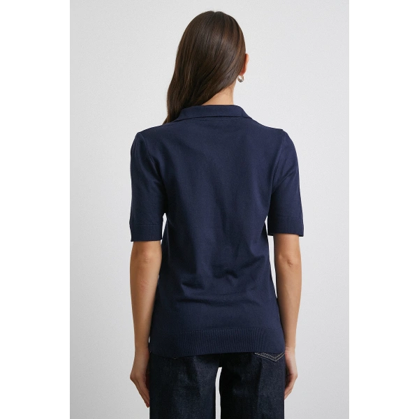 Polo Yaka Düğmeli Kısa Kol Lacivert
