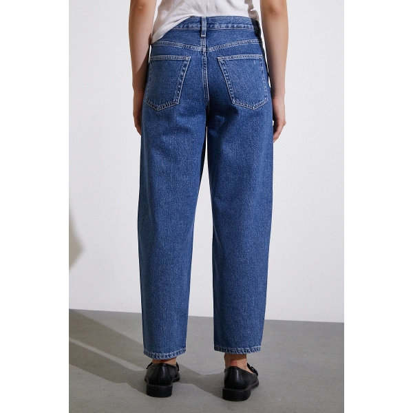 Yüksek Bel Mom Jean Mavi