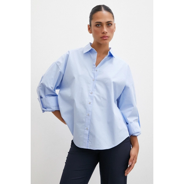 Kol Apoletli Gömlek Mavi