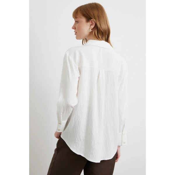 Paralel Çizgili Gömlek Beyaz