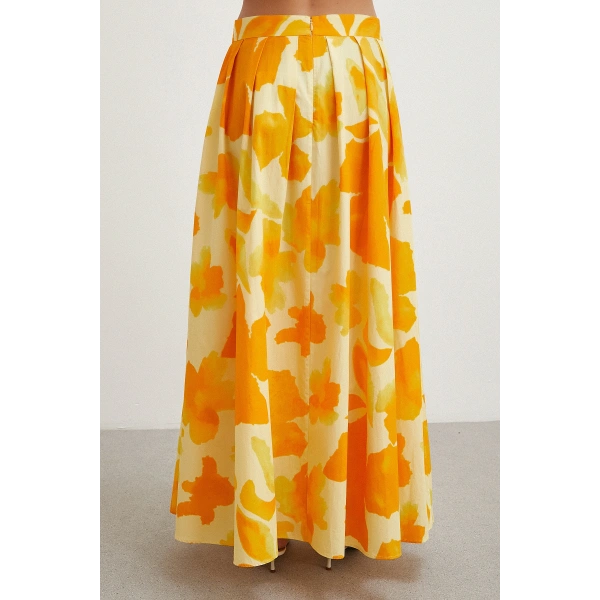 Beli Lastikli Batik Desen Piliseli Etek Sarı