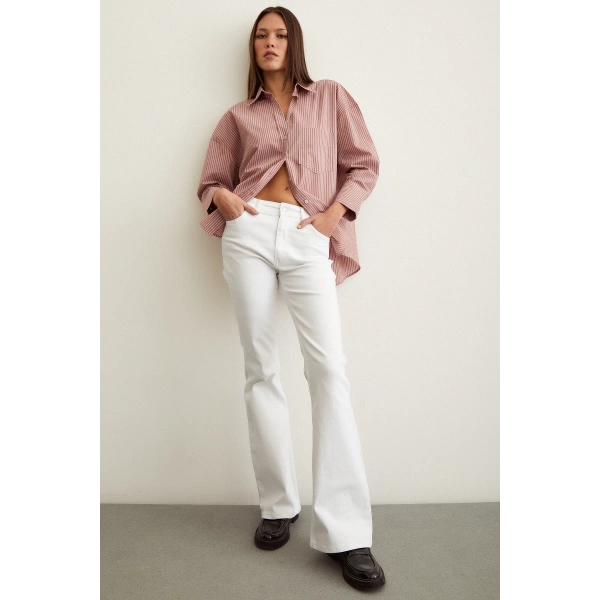 Çizgili Oversize Gömlek Gül Kurusu
