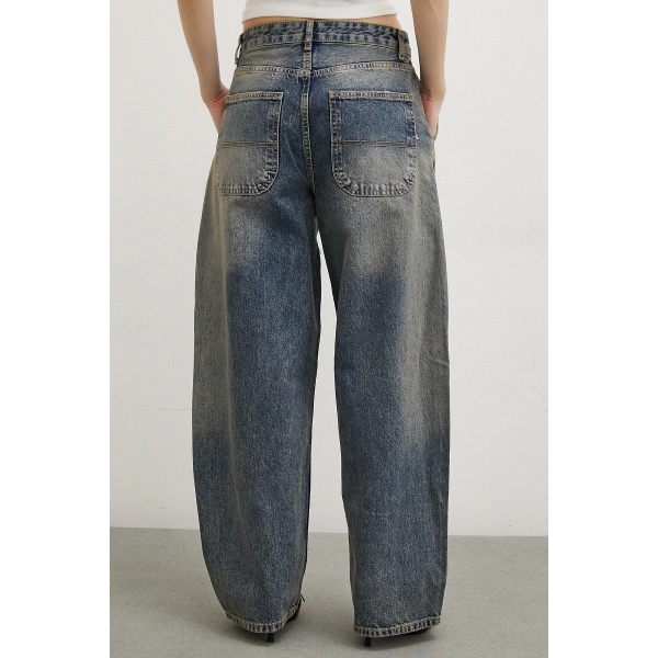 Yüksek Bel Baggy Jean Lacivert