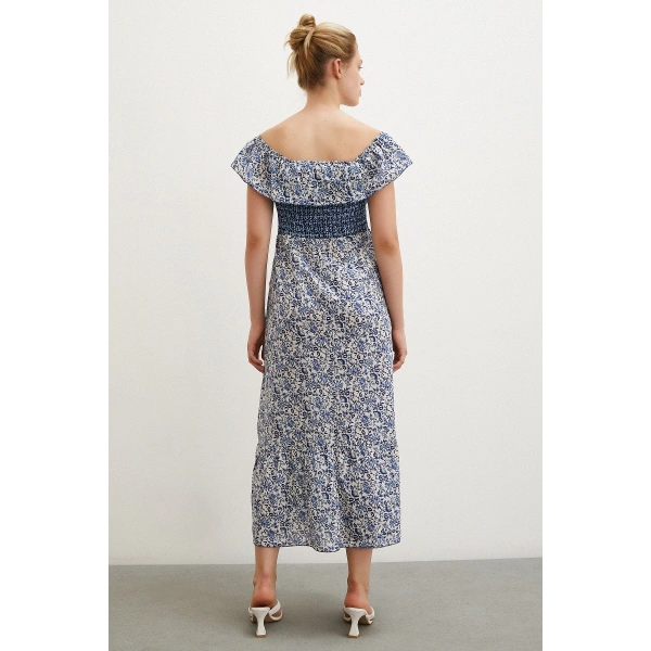 Bel Gipeli Maxi Elbise Mavi