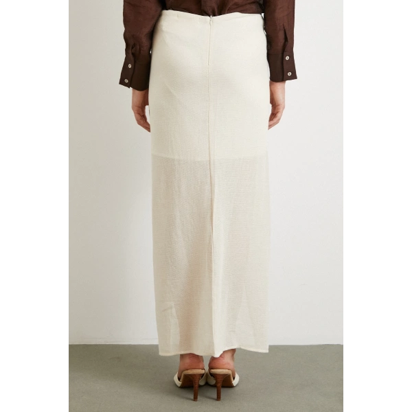 Önü Bağlamalı Etek Krem