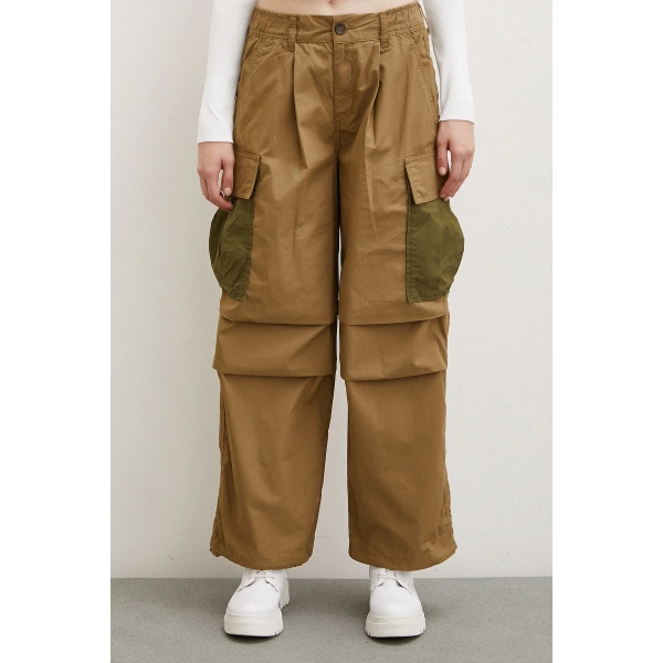 Beli Lastikli Kargo Cepli Paraşüt Pantolon Haki