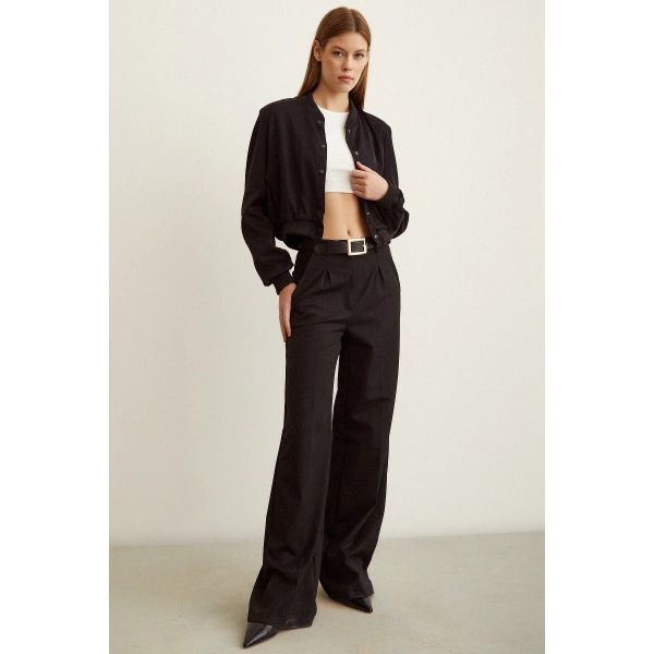 Astarlı Çıt Çıtlı Mont Siyah