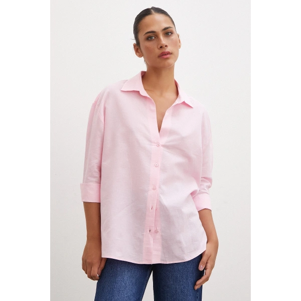 Yırtmaçlı Fakir Kol Gömlek Pembe
