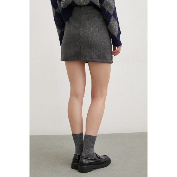 Önü Katlı Kaşe Etek Antirasit