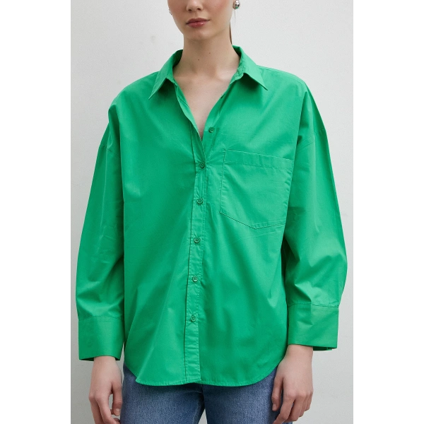 Oversize Pamuklu Gömlek Yeşil