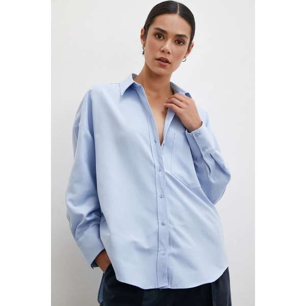 Puantiyeli Oversize Gömlek Mavi