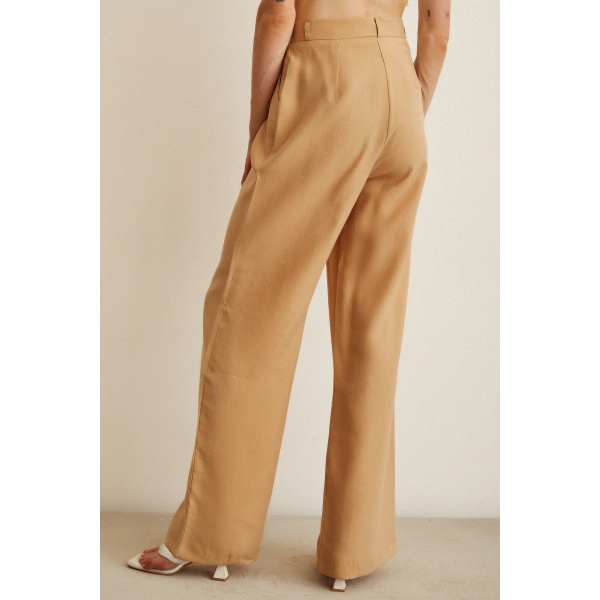 Yüksek Bel Geniş Paça Pantolon Camel